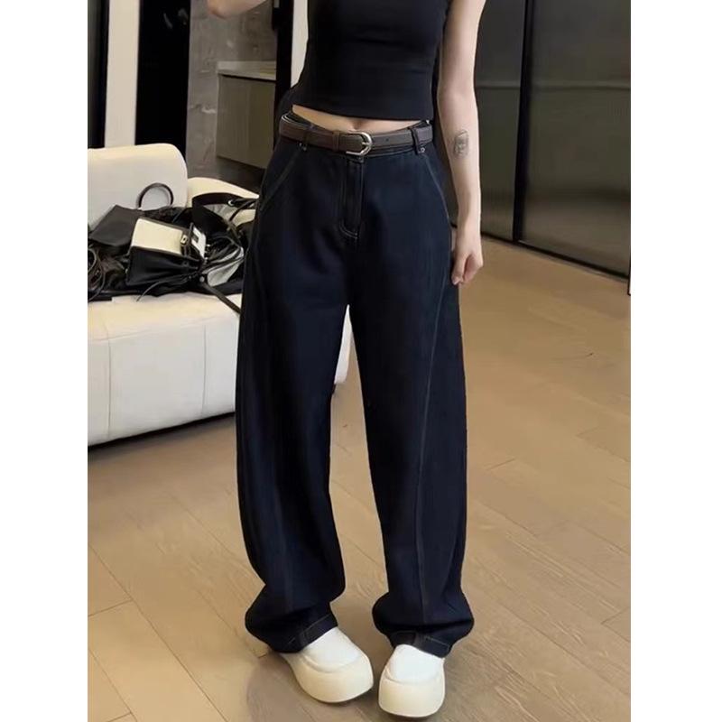 

Plus Size High-Waist Scimitar Jeans for Women - Autumn 2024 Collection: Loose Slimming Straight-Wide Leg Pants L
