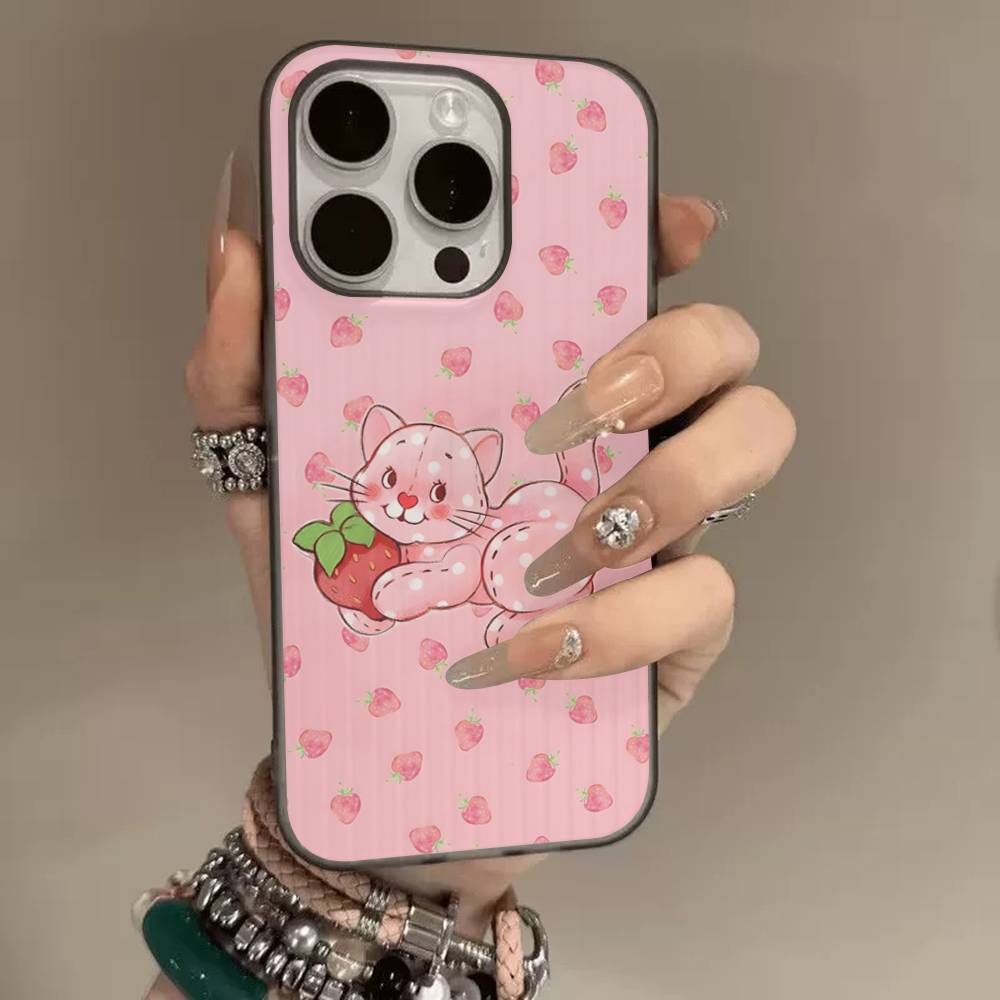 Cartoon Girl S-Strawberry S-Shortcake Corrugated Stripe Phone Case For IPhone 17 16 15 14 13 12 11 Pro Max Plus Pro Shockproof