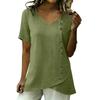 Womens Spring Tops V Neck Short Sleeve Button Design Summer Shirts for Women Casual Loose Fit Lightweight Blouse Dressy Tops for Women