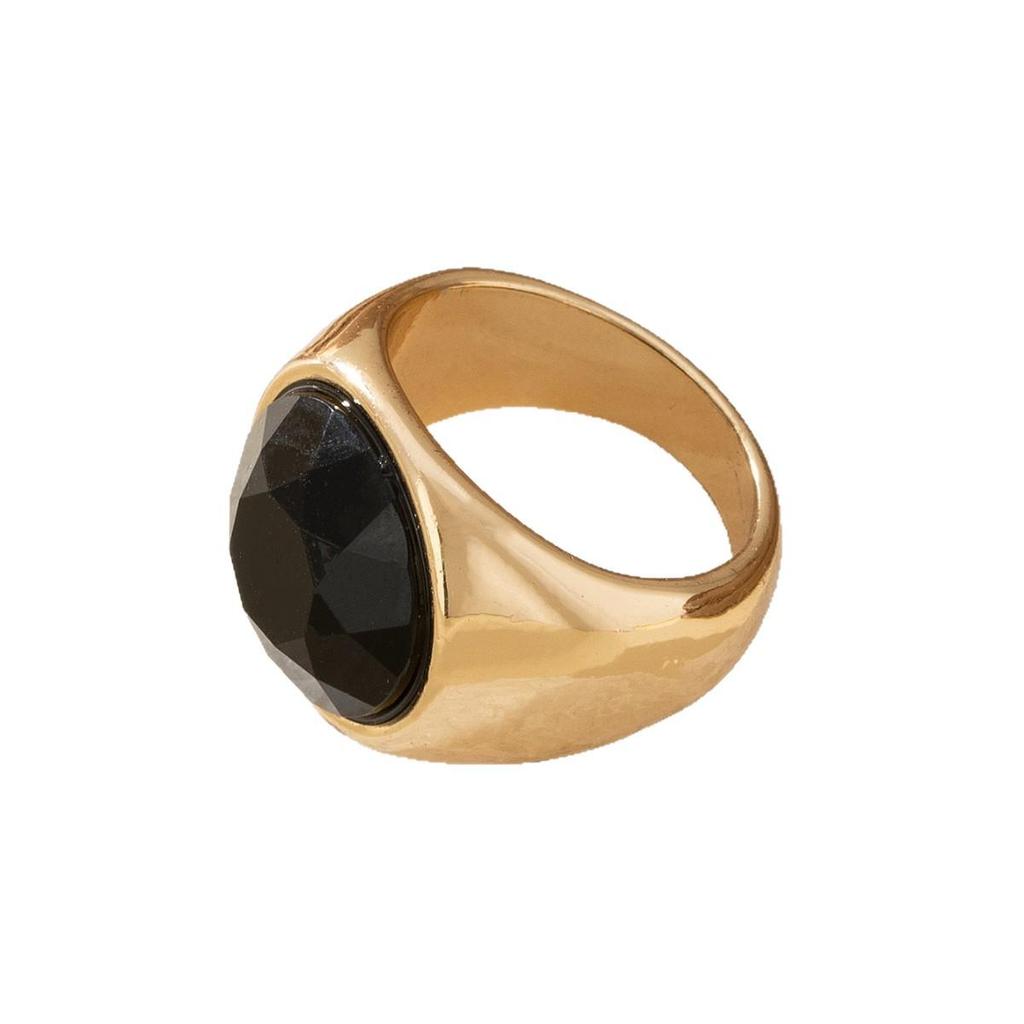Unisex Klassischer Schwarzer Runder Edelsteinring – Europäische und Amerikanische Nischenmode