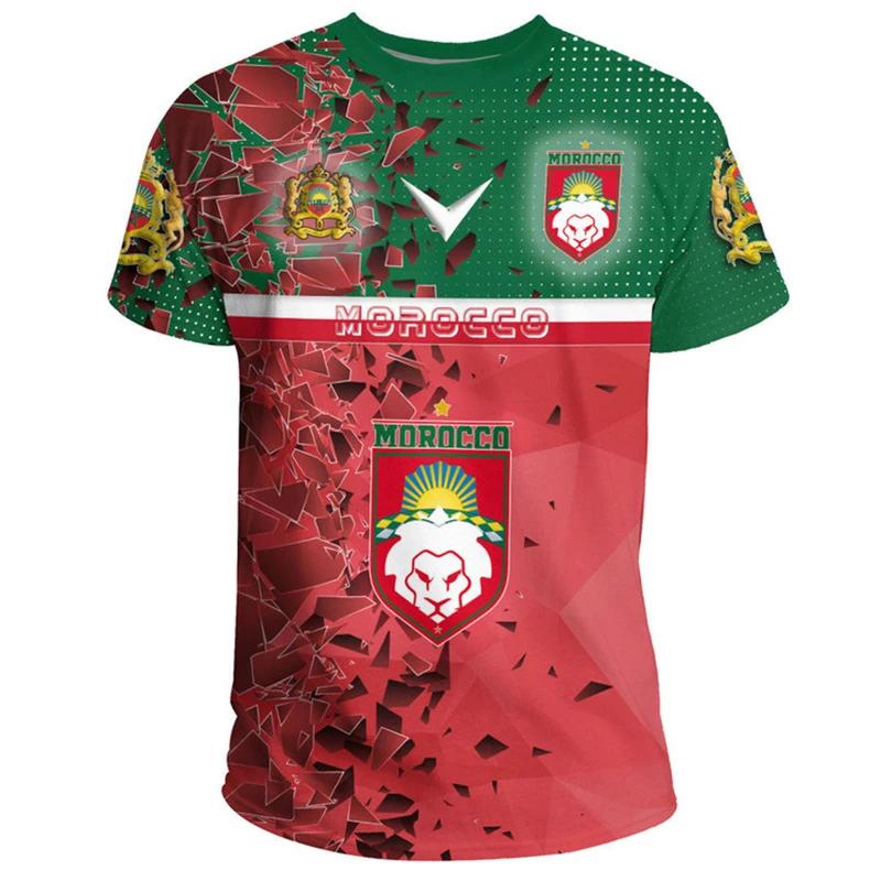 Summer Round Neck 3D Morocco Map Printed Top Fashionable Casual Short Sleeved Men's T-shirts