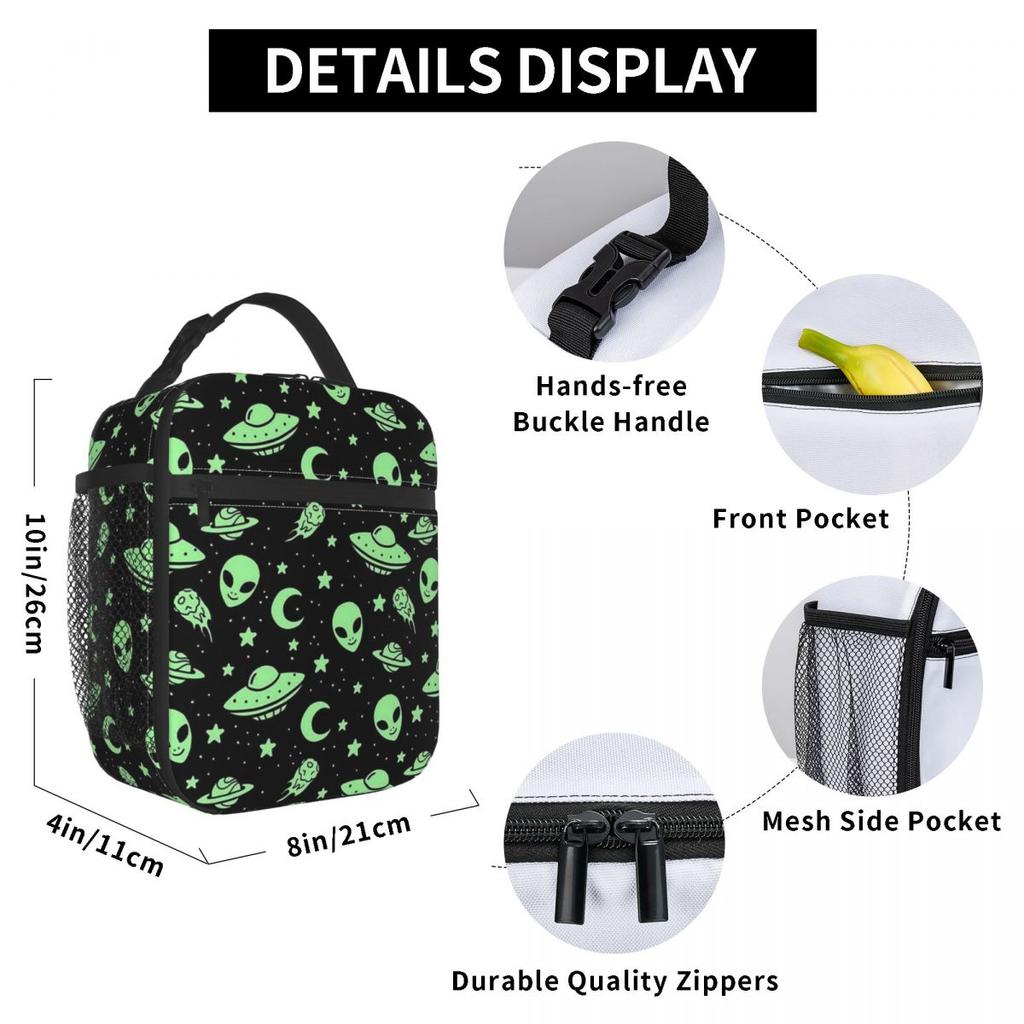 Colour Alien Rocket Spaceship Pattern Insulated Lunch Bag for Women Kids Portable Food Boxes Thermal Lunch Box Tote