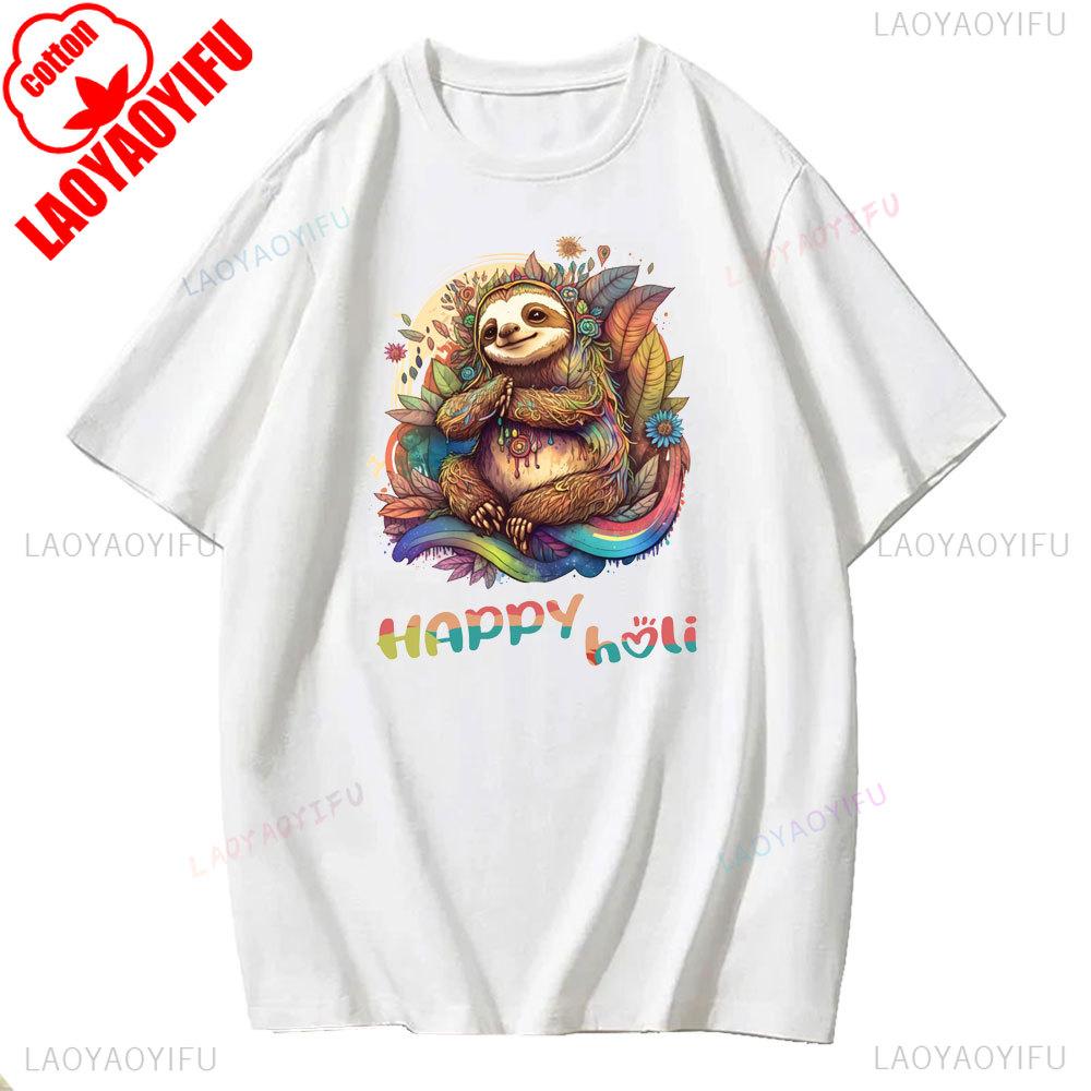Holi Celebration Graphic TShirt Spring 2025 Streetwear Short Sleeve Unisex Fashion for Youth Adults Hindu Festival of Colors
