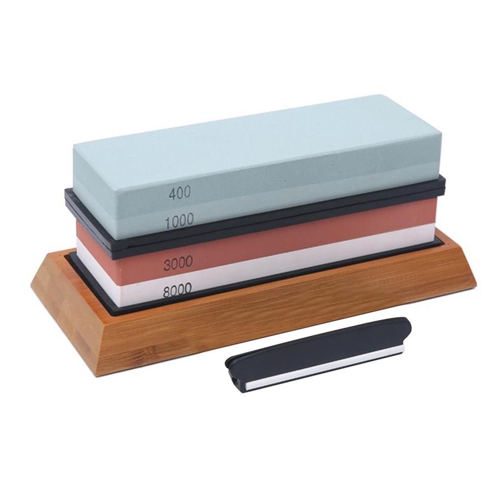 400 1000 3000 8000 Grit Sharpening Stone Double Sided Whetstone Cut Set With Non Slip Bamboo Base and Free Angle Guide