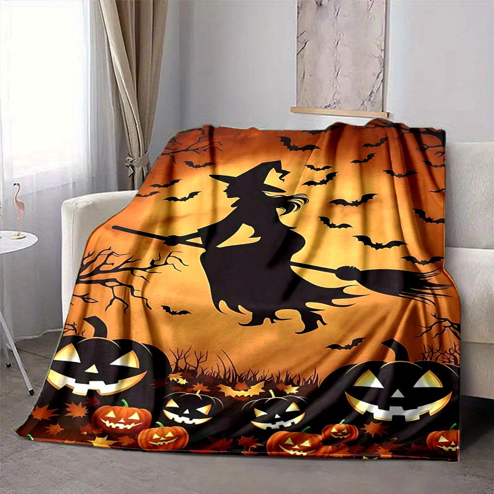 1pc Halloween Witch Blanket, Lightweight Flannel Throw For Sofa, Bed, Travel, Camping, Livingroom, Office, Couch, Chair