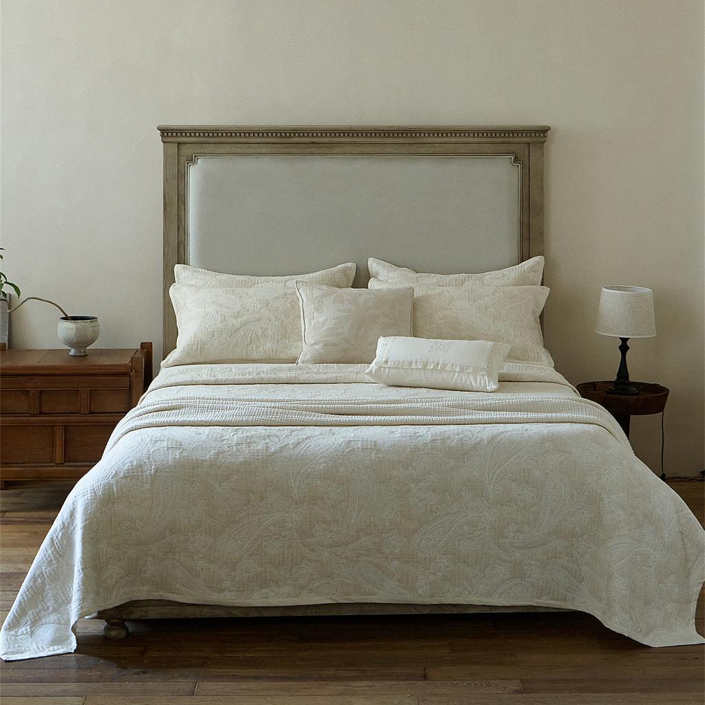 Japanese Style 3-Piece Quilt Set, Lightweight Breathable Cotton Linen Bedding, Vintage Solid Color Boho Bedspread, Home Decor