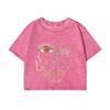 Woman Cotton Crop Washed T-Shirts Color Graffiti Woman'S Face Prints Tops Oversize O-Neck Distressed Short Sleeve Clothes
