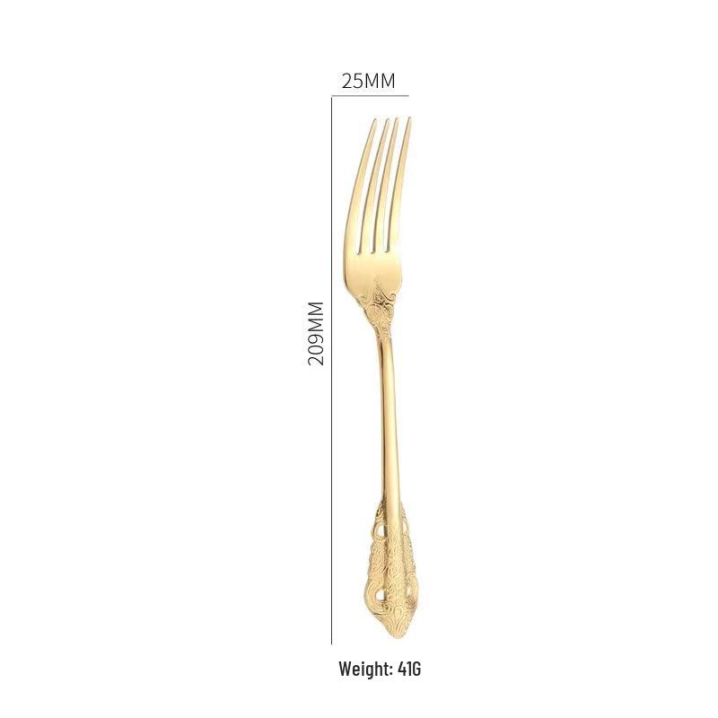Retro Embossed 410 Stainless Steel Tableware Set: Real Gold-Plated Knife, Fork, and Spoon for Restaurants and Hotels