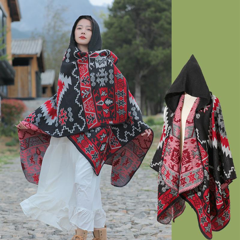 New Fashion Autumn Winter Retro Boho Plaid Print Scarf Women Layers Poncho Warm Scarve Capa Para Mujer Pashmina Cloak Wrap Shawl