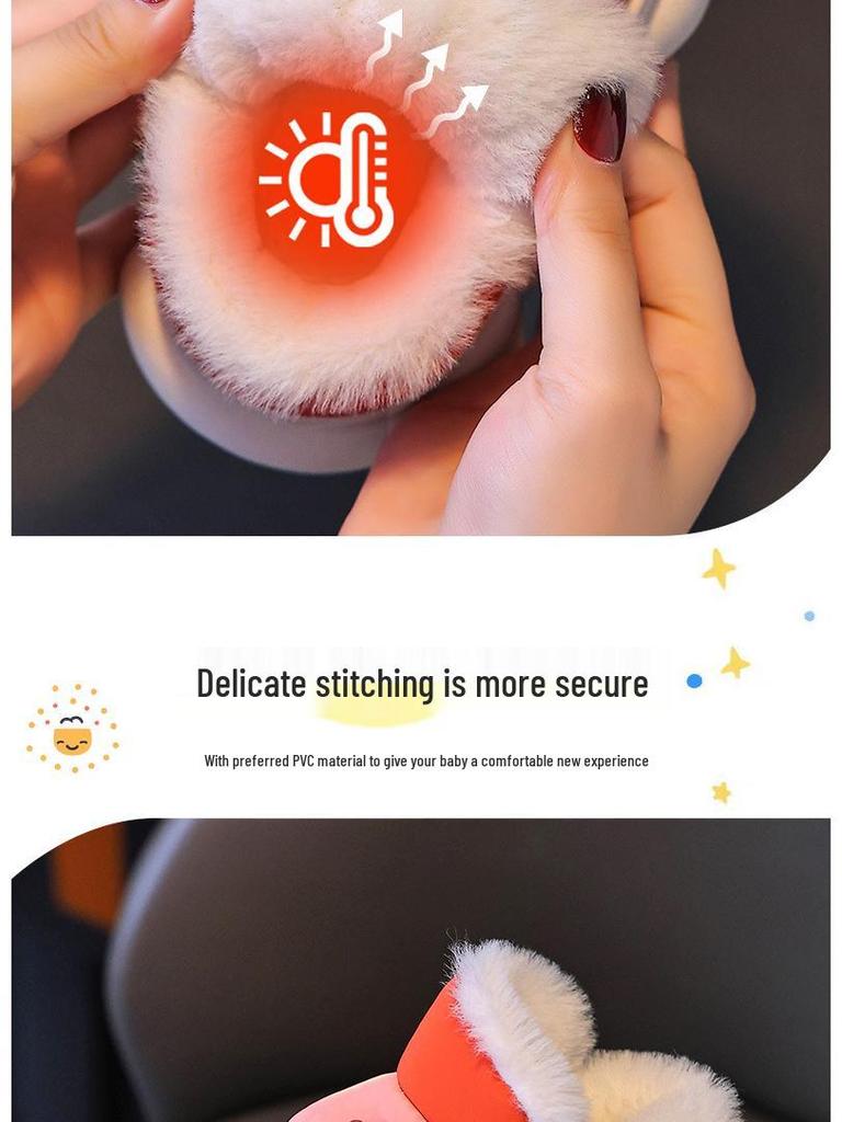 Children's Winter Velvet-Lined Cotton Slippers with Heel Support - Non-Slip, Waterproof, Warm Shoes for Big Kids & Parent-Child Pairs