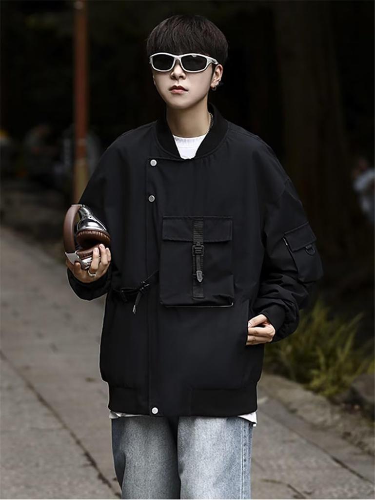 Trysimple Sukajan Irregular Lightweight Sizes Collar Men's Jacket, Blouson/Baseball Jacket, Spring/Autumn Outerwear, L-9XL, Stand-Up (5XL Black)