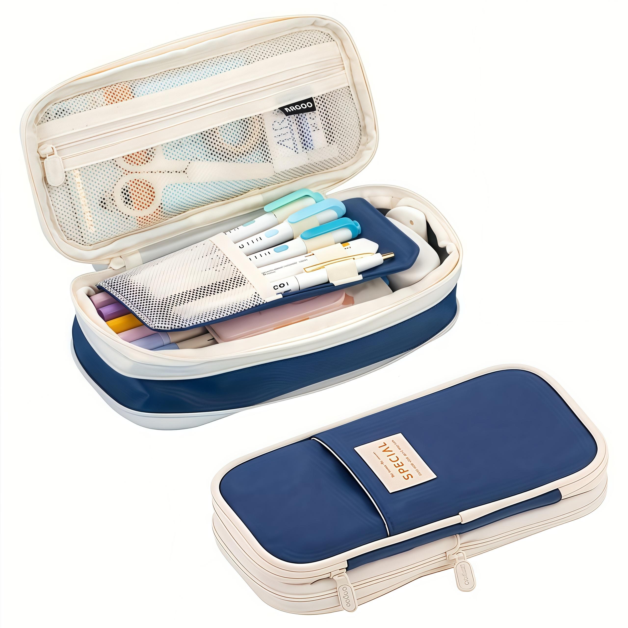 

Простой пенал большой вместимости Портативная эстетичная сумка для карандашей Офисная сумка для хранения большой вместимости Подходит для школы офиса тёмно-синий