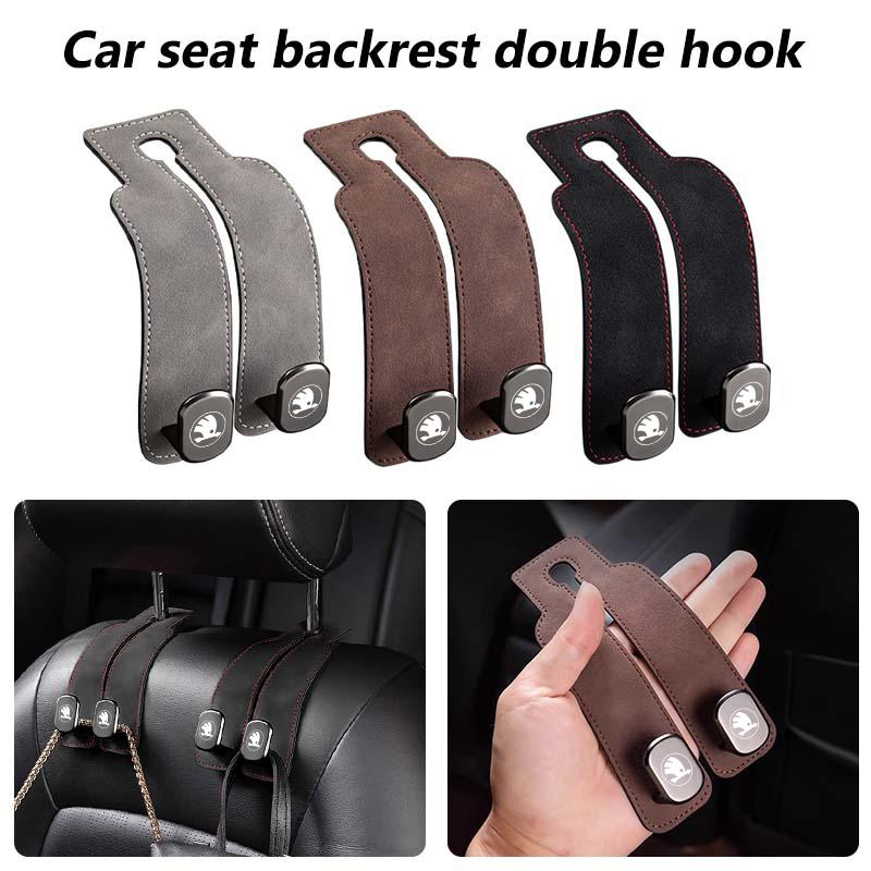 WLNQ1 For Skoda 2 in 1 Car Headrest Hook Suede Rear Seat Hanging Dual Hook Alloy Hook Storage Hanger Rapid Octavia Derivative Enyaq-iV