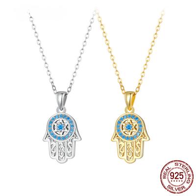 Genuine 925 Sterling Silver Trendy Fatima's Guarding Hand Pendant Lucky Necklaces for Women  Fine Jewelry Gift