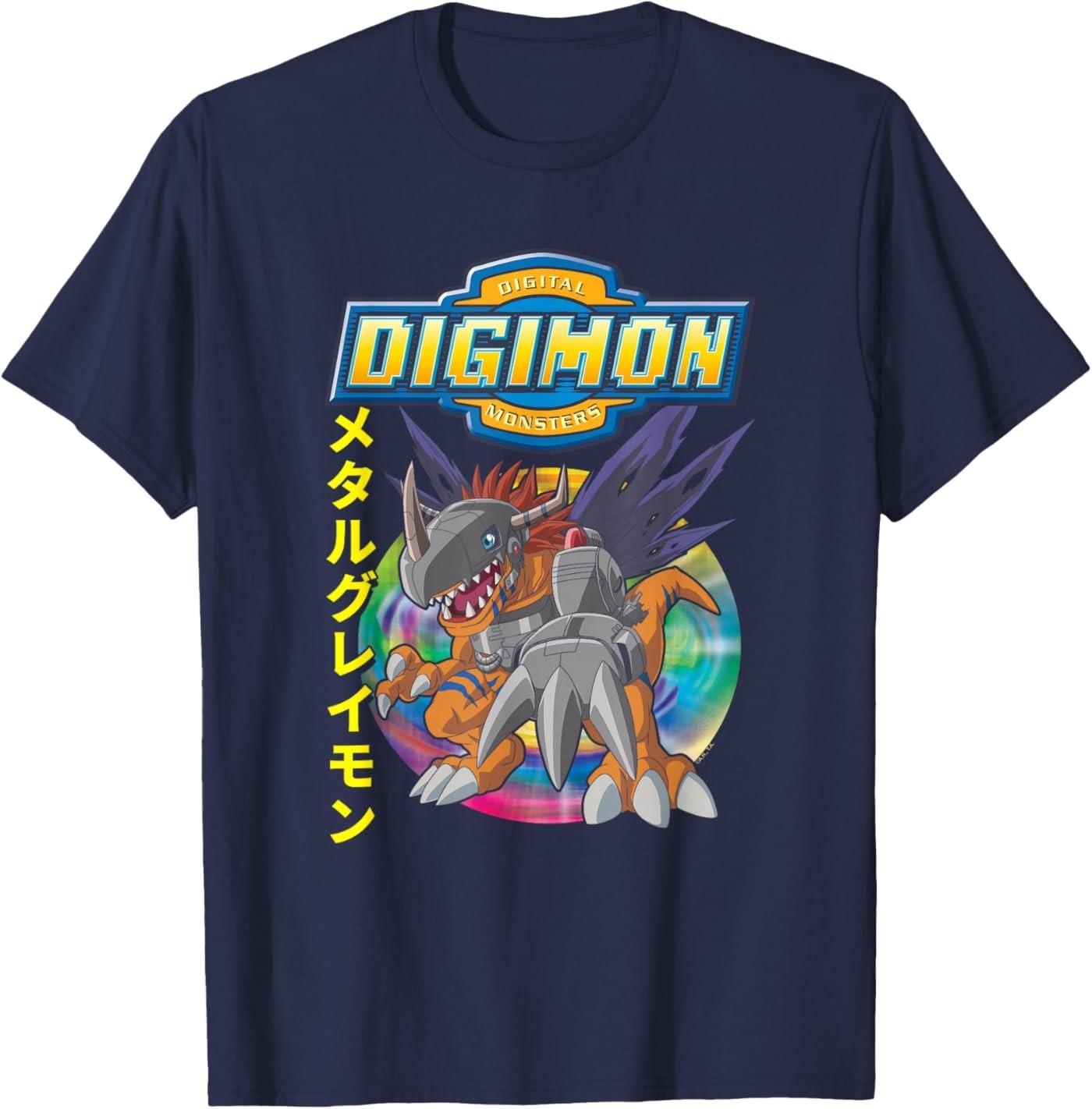 Digimon Metalgreymon Action Pose and Logo Digital Monsters T-Shirt S разноцветный