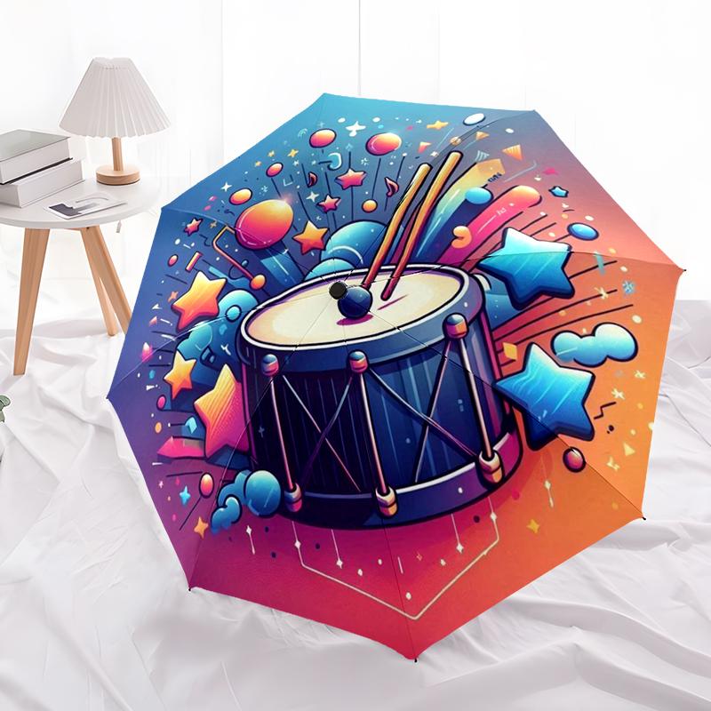 1pc Music Theme pattern Umbrella Portable Folding Umbrella Iron Frame Hole Bone Structure Outdoor Home Umbrella