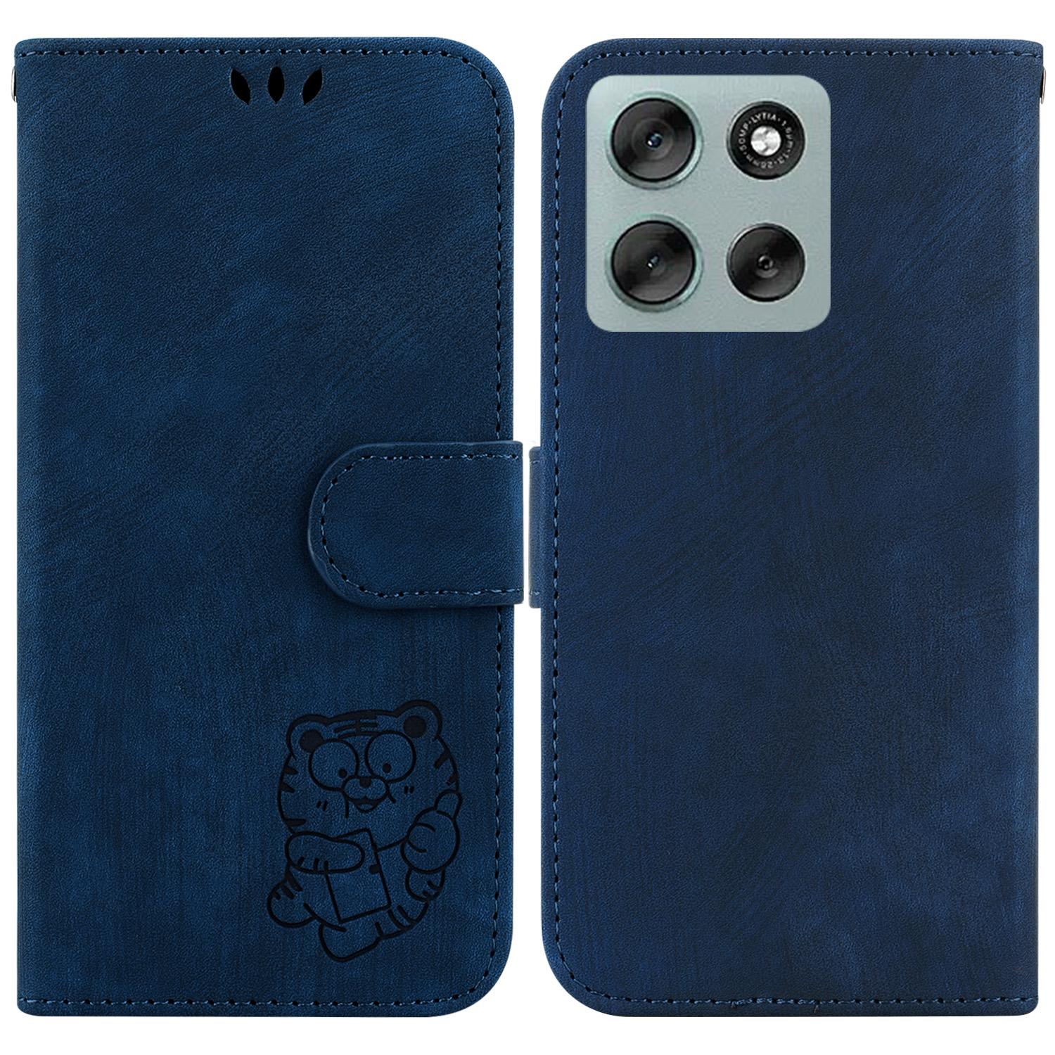 

For Motorola Moto G56 5G Wallet Case Tiger Imprint Leather Shockproof Phone Cover with Wrist Strap F