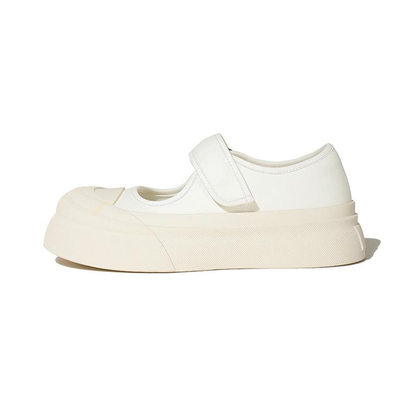 Women's shoes 2025 spring and summer big head Velcro muffin thick sole heightening round head shallow mouth Mary Jane small leather shoes women's shoe