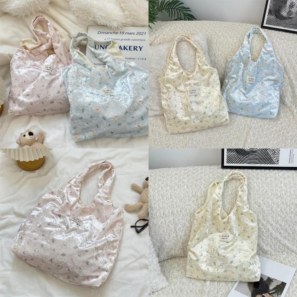 Trendy Soft Fabric Bear Print Silk Tote Bag Featuring Bow Accent For Women On The Go