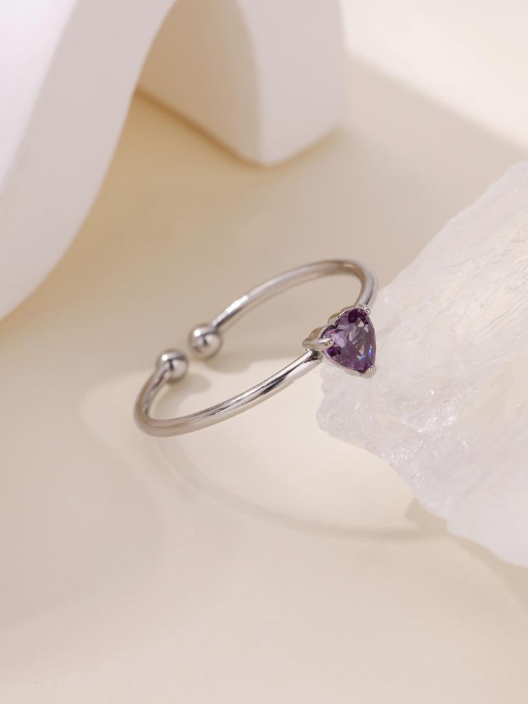 Fashion Zircon Heart Birthstone Rings For Women Stainless Steel Color Birthstone Ring Aesthetic Wedding Jewelry Gift
