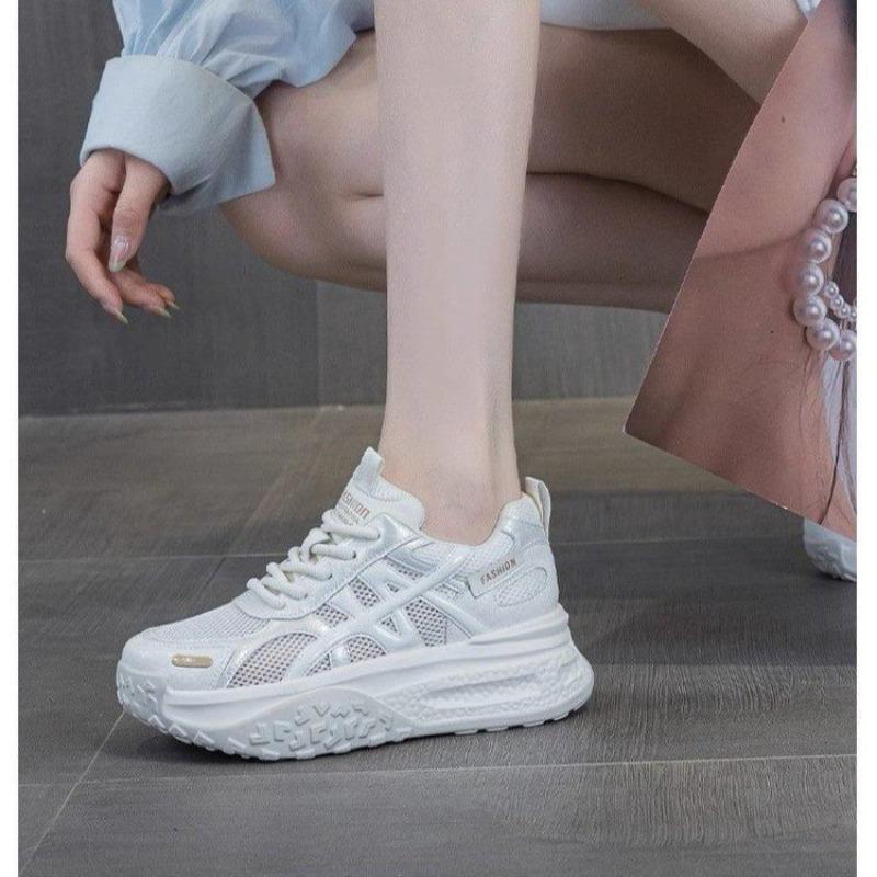 Autumn breathable mesh dad shoes women's new thick-soled heightening sports and leisure little white shoes