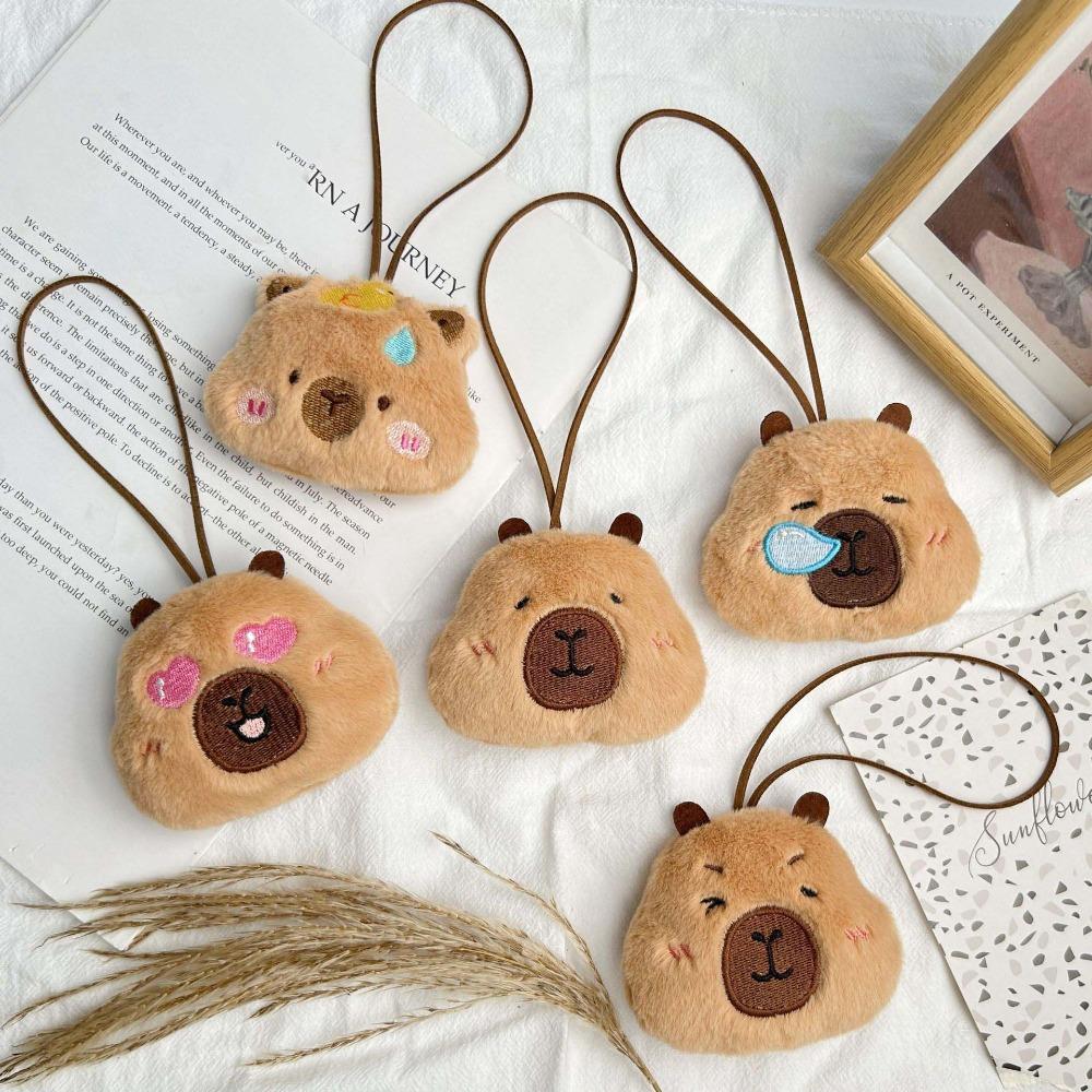 Squinting Capybara Plush Keychain Blinking Heart Capybara Key Ring Runny Nose Stuffed Doll Cartoon Animal Pendant Daily