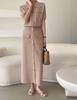 Cross-border Spring High-end Knitted Suit Fashion Polo Collar Buttons + Slim-fit Medium and Long Skirt Knitted Two-piece Set for Women