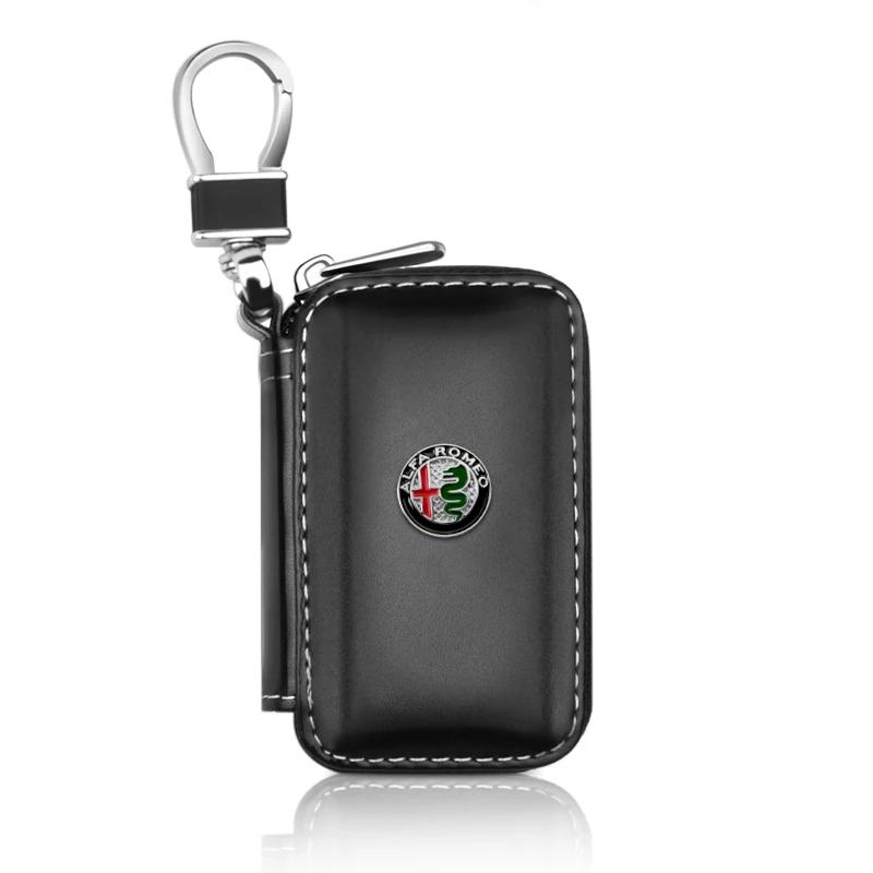 

For Alfa Romeo 2026 Hot Sticker for Leather Emblem Car Key Case Keychain Zipper Key Case Bag For Alfa Romeo 147 159 156 Giuliet 1Pcs-For Alfa Romeo чёрный