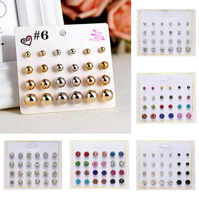 12Pair/Set Mixing  Zircon Round Stud Earrings Women Girls Ear Accessories