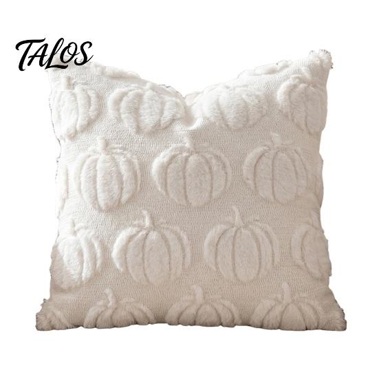 Quilted Embroidery Holiday Decor Fall Pumpkin Cushion Cover, 18x18 Inch Plush Throw Pillow Skin Friendly Fabric Cases Farmhouse Case for Sofa