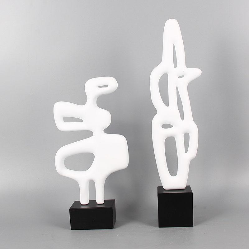 Resin Handicraft Hollow Geometric Sculpture Black and White Irregular Decorative Figurines Room Decoration Accessories