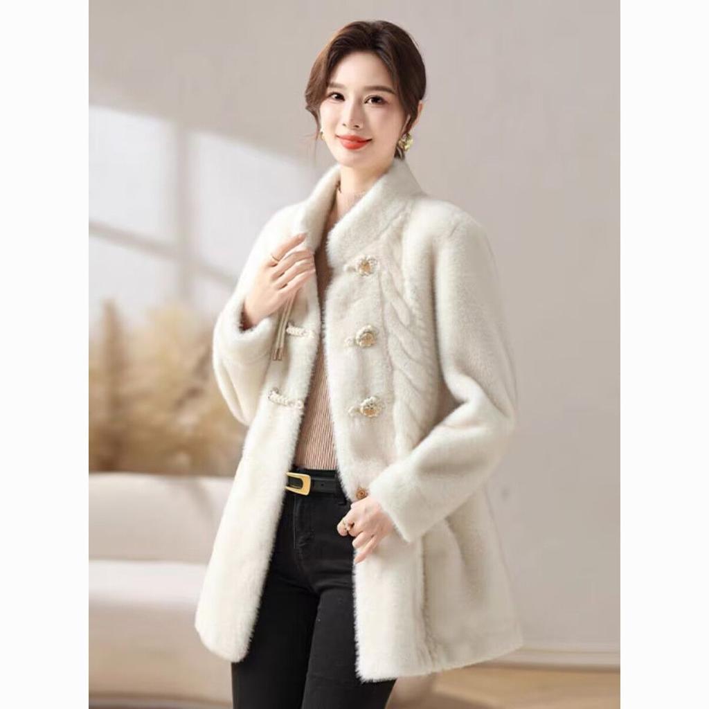 Women Velvet Mink Coat Coat for Women's  Winter New Temperament Imitation Mink Grass Young Fashion Mid Length Coat