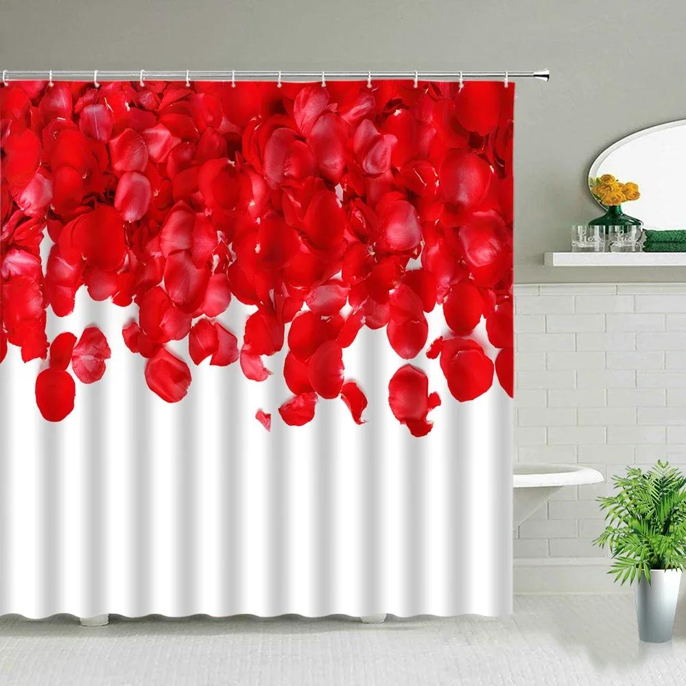 Romantic Rose Shower Curtain Set - Vibrant Red & Purple Floral Designs for Elegant Bathroom Décor, Waterproof & Easy Care