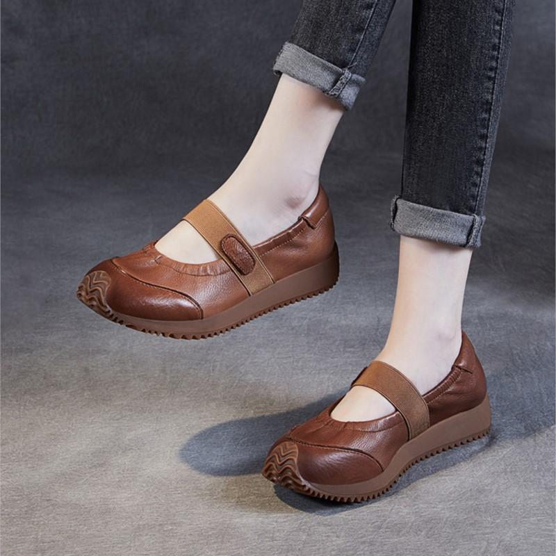 Johnature Genuine Leather Soft Sole Retro Slip-on Shoes Casual Soft Cowhide Women's Flat Shoes