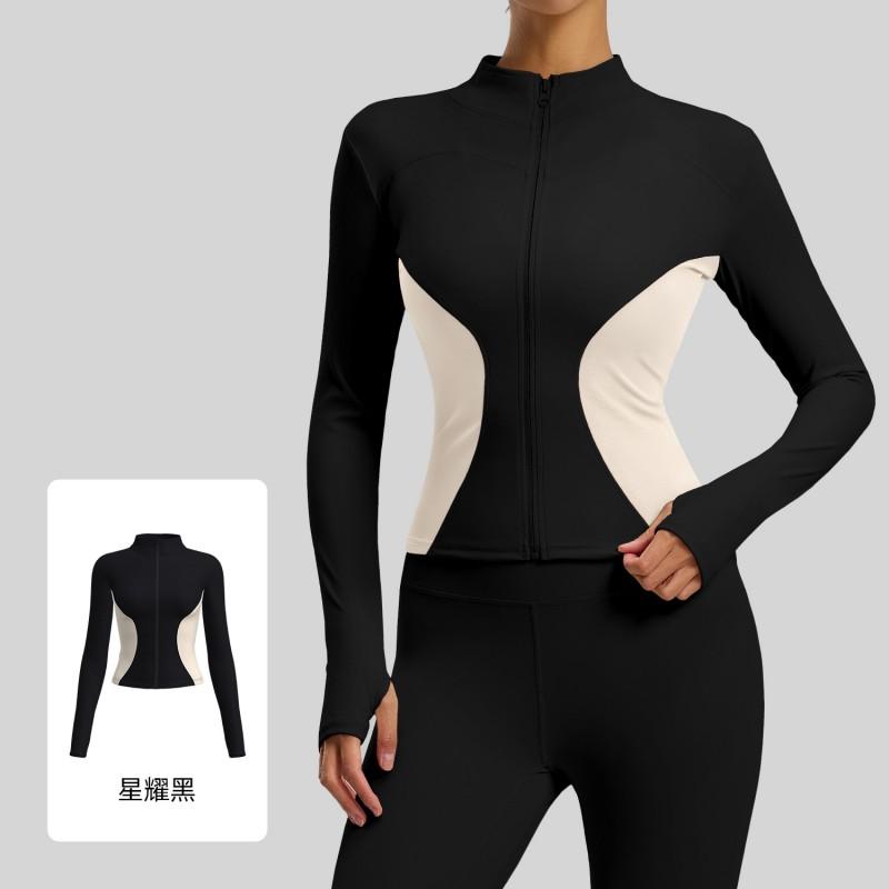 Womens Slim Fit Colorblock Yoga Jacket Running Fitness Workout Fall Winter