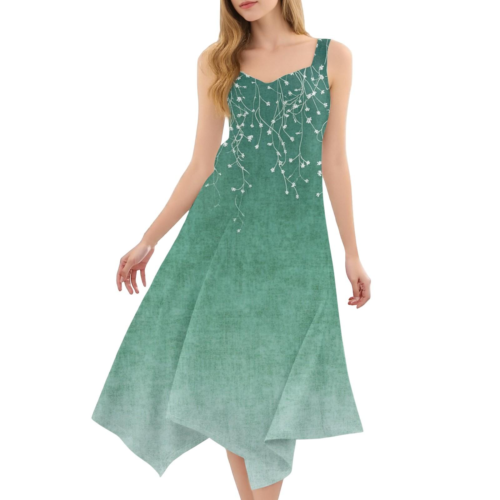 

Жіноча повсякденна модна сукня міді без рукавів із нерівним подолом і круглим вирізом L армія зелений колір