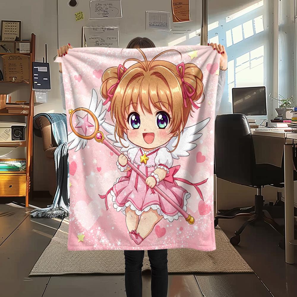 1PC Cardcaptor Sakura Print Flannel Blanket, High Quality All Seasons, Home Decor, Warmth and Comfort, Perfect for Christmas Gifts