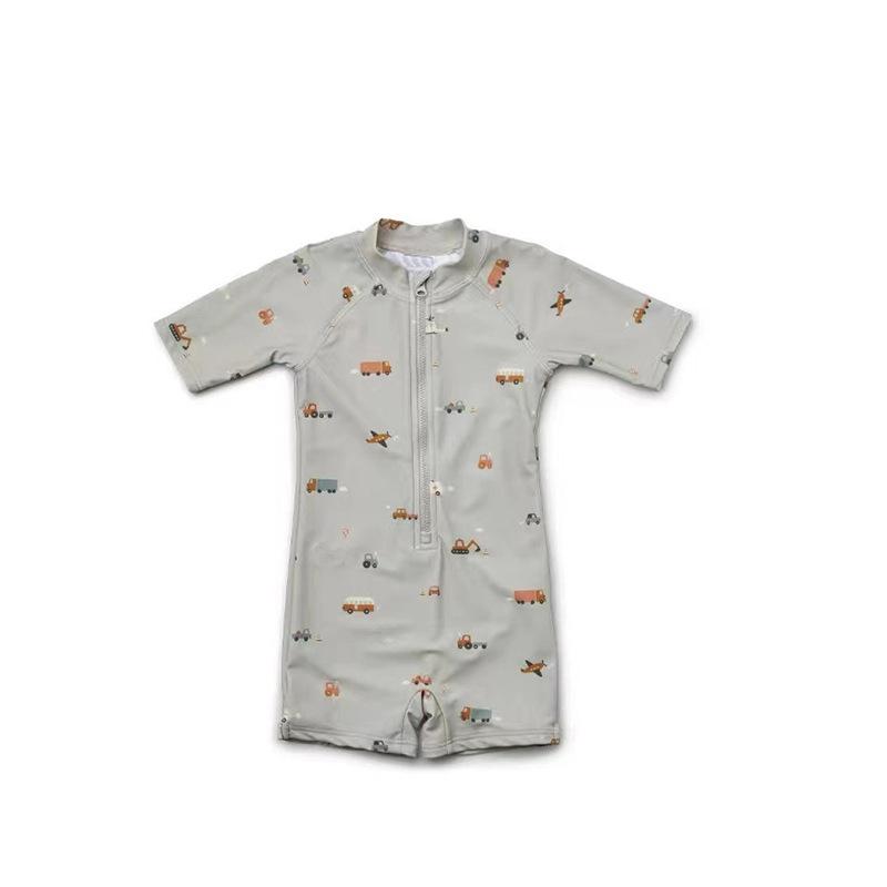 Boys Cute Shark Short Sleeve One Piece Swimsuit Summer UV Protection Quick Dry Beach Swimwear 80