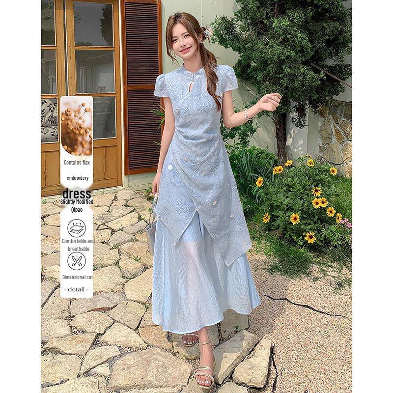 Sisui Nianhua Embroidered New Chinese Style Summer Dress M
