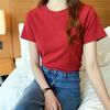 Women's Slim Fit Solid Color Short-Sleeve Round Neck T-Shirt - Korean Summer Style