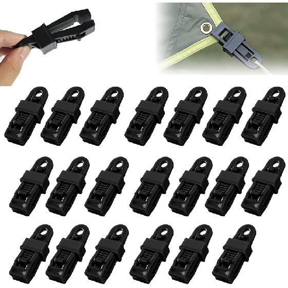 Tarpaulin Clips, Camping Accessories for Tent,20 Pcs Adjustable Heavy Duty Lock Grip for Tarp & Shade Cloth Color, Windproof Shade Cloth Plastic