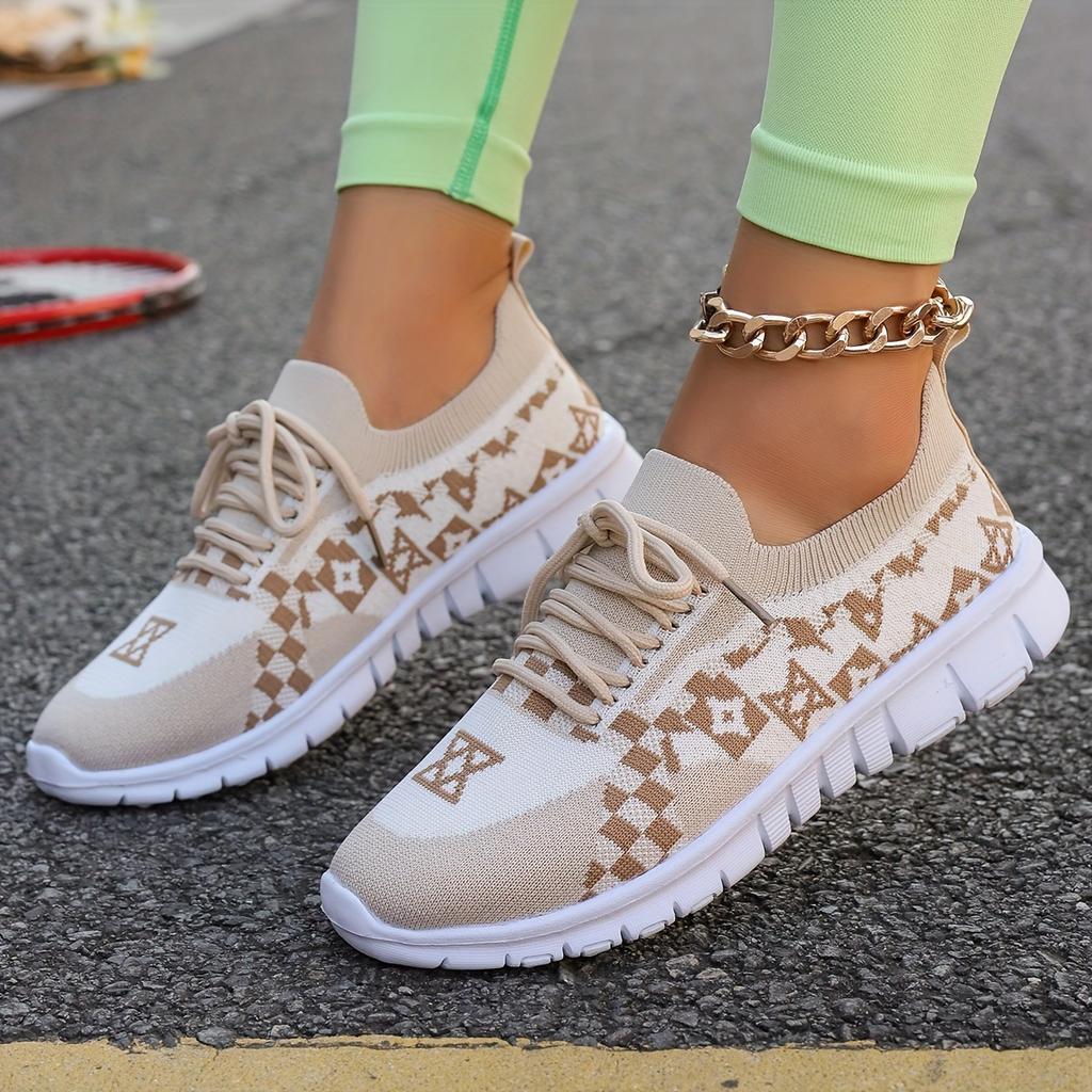 Breathable Fabric Knit Comfort Sneakers - Women's Casual Slip-On All-Season Walking Flats - EVA Sole Non-Slip Athletic Running Footwear