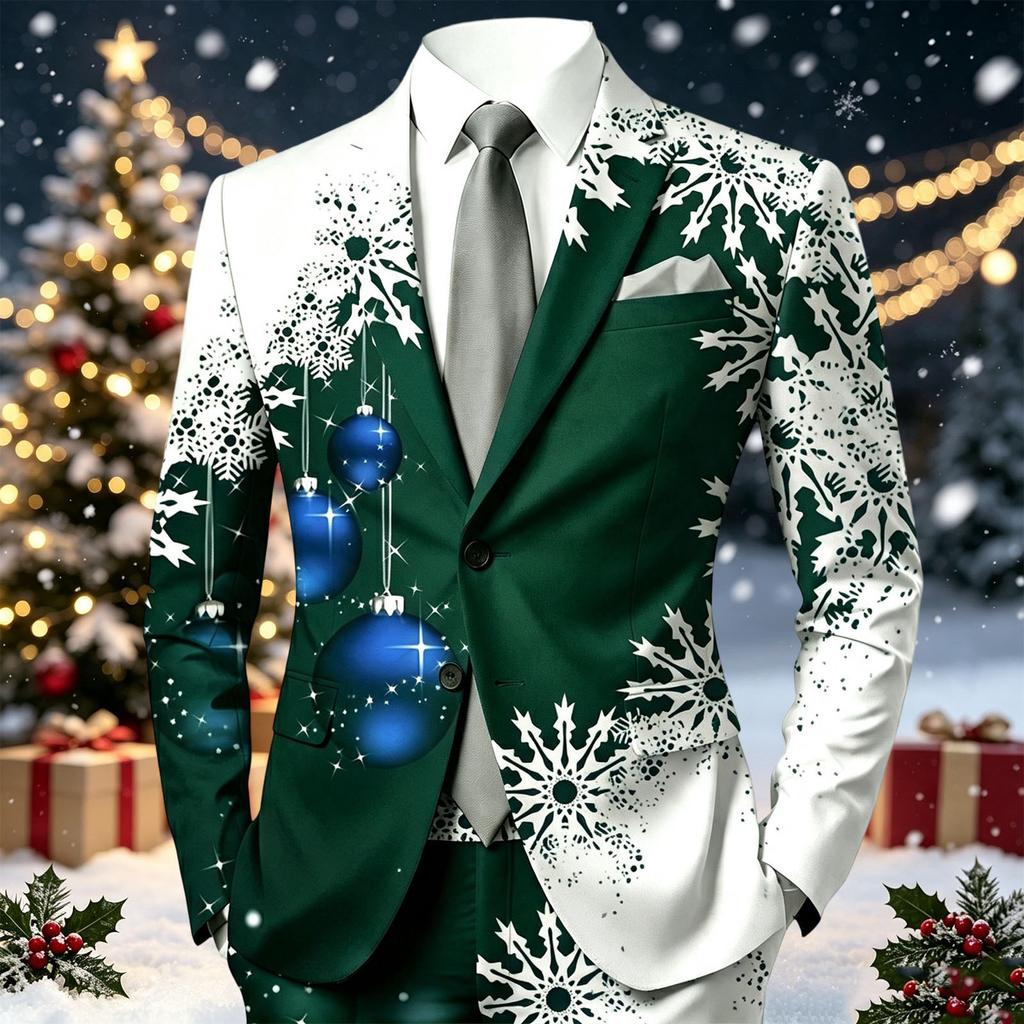 Męska marynarka garniturowa z świątecznym nadrukiem i klapami, do stylu business casual, z długim rękawem, na jesień i zimę (Krawat i akcesoria do kieszeni nie są wliczone)