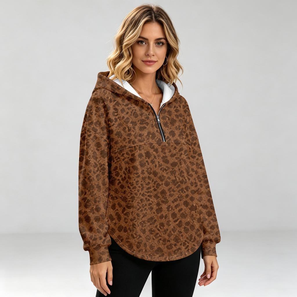 Women's Lightweight Hoodie Leopard Print Sweatshirt Pullover No Pockets