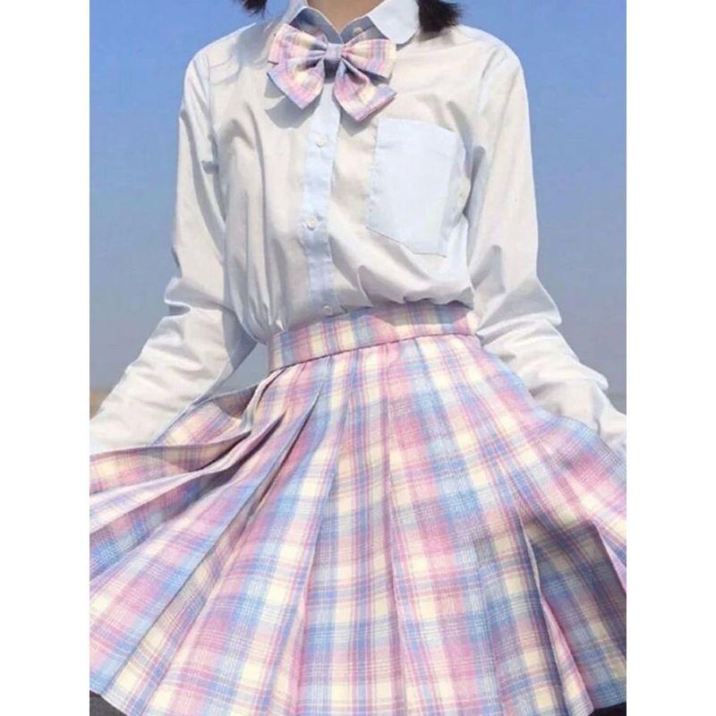 Grid Shaped High Waisted A- line Skirt Plaid High Waist Preppy Style A- line Skirt