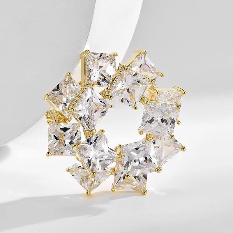 Einfache Doppellagige Geometrische Brosche, Hochwertige Damen Exquisite Kristallbrosche, Luxuriöse Design-Brosche