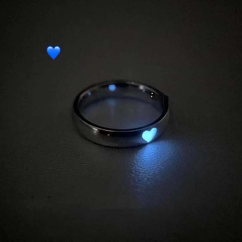 Fashion Blue Love Heart Luminous Ring For Women Men Retro Glow In Dark Copper Color Adjustable Couple Finger Rings Jewelry Gift