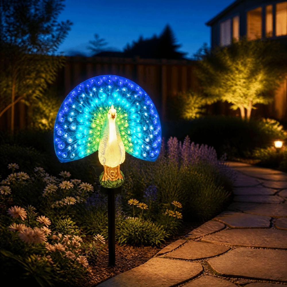Colorful Changing Solar Peacock Light Waterproof LED Landscape Light Patio Decor