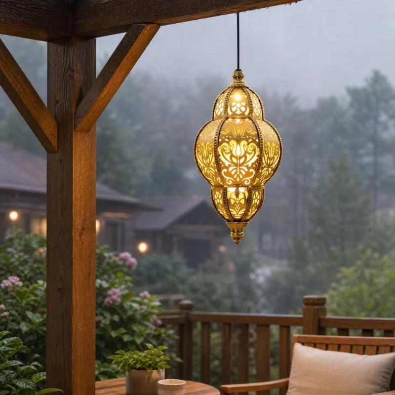 Solar Hanging Lanterns, Vintage Moroccan Waterproof Outdoor Lights, Rechargeable LED Garden Decor For Patio Yard Courtyard