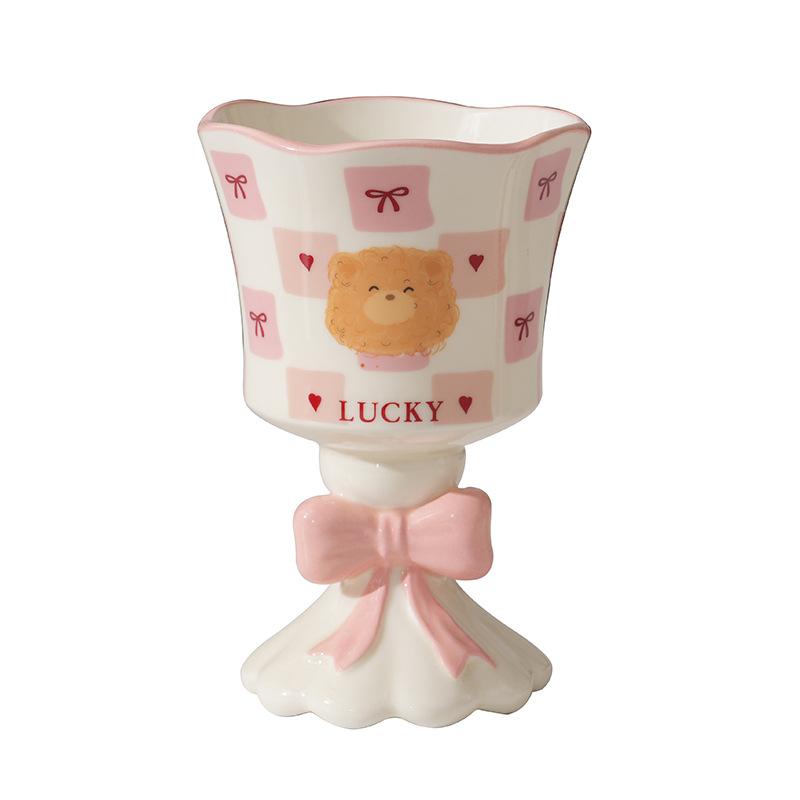Pink Cartoon Bear Tall Ceramic Mug Ice Cream Cup Cute Wind Wine Glass Egg Gift Box Souvenir